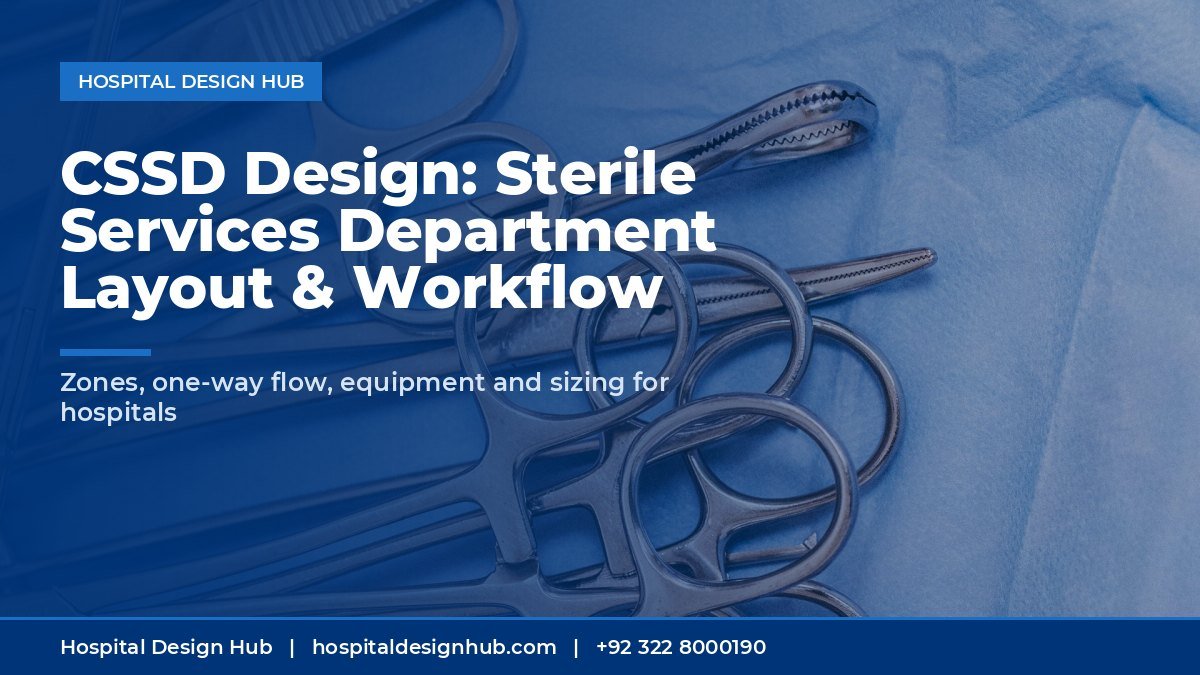 CSSD design hospital - sterile surgical instruments on blue drapes