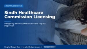 Sindh Healthcare Commission licensing - team reviewing architectural blueprint